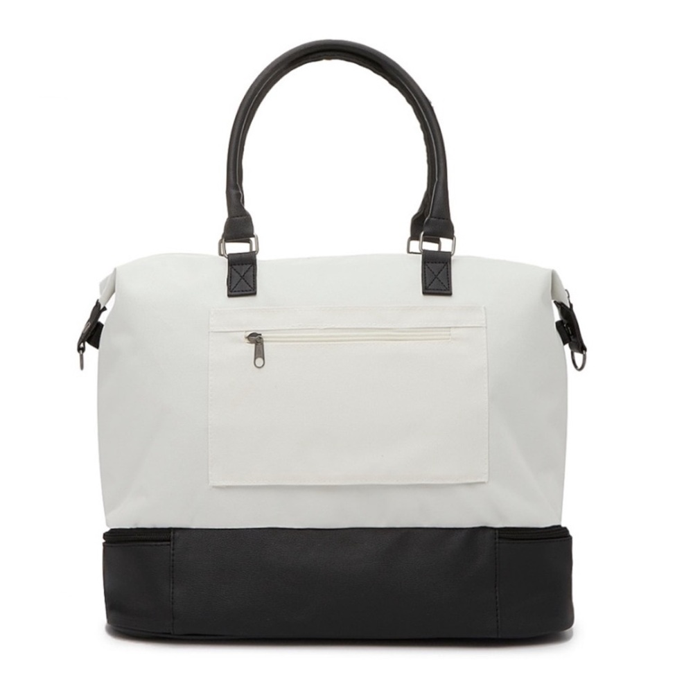 DSW Mini Weekender White & Black Tote Duffel Travel Bag - Picture 2 of 10